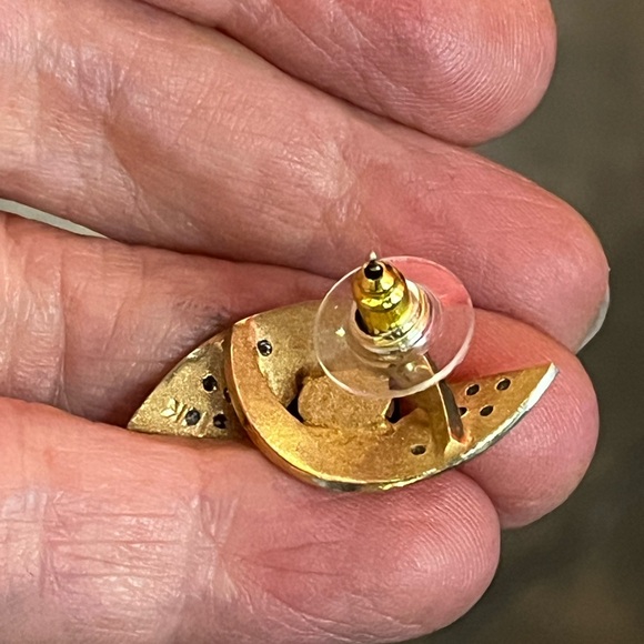 Estate 14K diamond onyx eye earrings - Picture 8 of 9